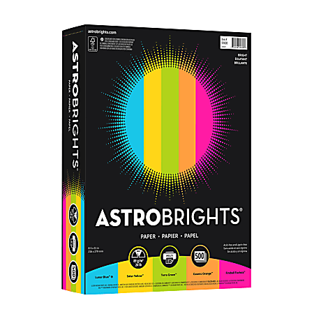 Neenah® Astrobrights® Bright Color Copy Paper, 1 Ream, Bright Assortment, Letter (8.5" x 11"), 500 Sheets Per Ream, 24 Lb, 94 Brightness