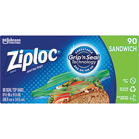 Ziploc® Sandwich Bags, 5-7/8"x 6-1/2", Clear, Box Of 90 Bags