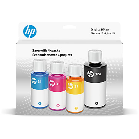 HP31 CMY/32XL Blk Bottled Ink Crtg 4-Pk, 7E6X7AN