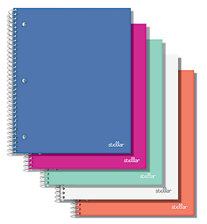 Office Depot® Brand Stellar Poly Notebook, 8" x 10 1/2", 1 Subject, Wide Ruled, Assorted Colors (No Color Choice), 100 Sheets