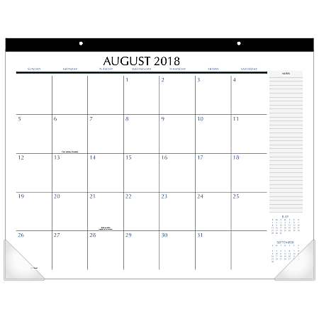 Upper Class® Monthly Academic Desk Pad, 21 3/4" x 17", August 2018 To July 2019