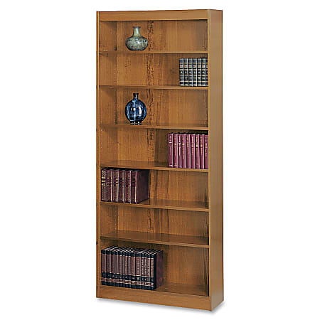 Safco® Square-Edge Veneer Bookcase, 7 Shelves, Medium Oak