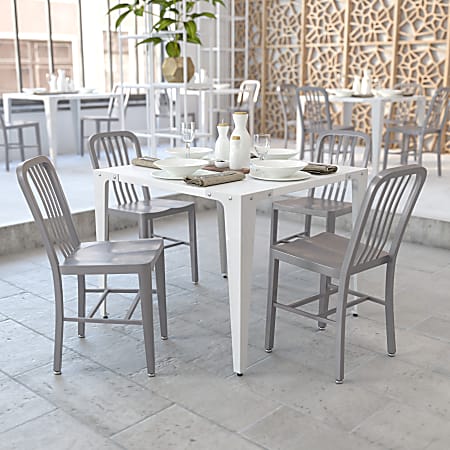 Flash Furniture Commercial Grade Metal Indoor/Outdoor Chairs, Silver, Set Of 2 Chairs