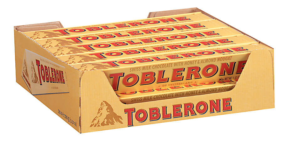 Toblerone Milk Chocolate Bars, 3.5 oz, Pack Of 20 Bars