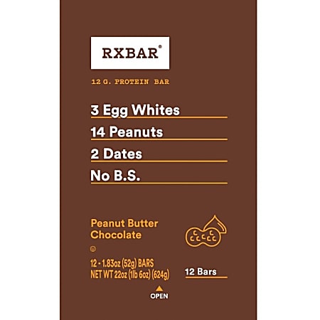 RXBAR Protein Bars, Peanut Butter Chocolate, 1.8 Oz, Pack Of 12 Bars