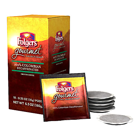 Folgers® Gourmet Selections Single-Serve Coffee Pods, Colombian Decaffeinated, 6.3 Oz, Box Of 18