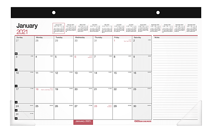 Office Depot® Brand Monthly Desk Pad Calendar, 17" x 11", White, January To December 2021, OD201000