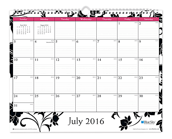 Blue Sky® Wire-O Monthly Wall Calendar, 15" x 12", Barcelona, July 2016 to June 2017