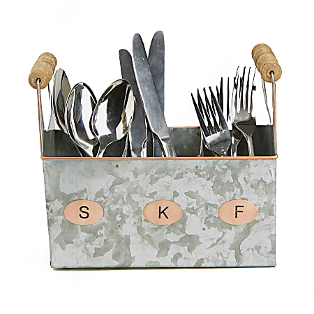 Mind Reader Galvanized Metal 3-Compartment Utensil Caddy, 8"H x 8-3/4" W x 4-1/2"D, Silver