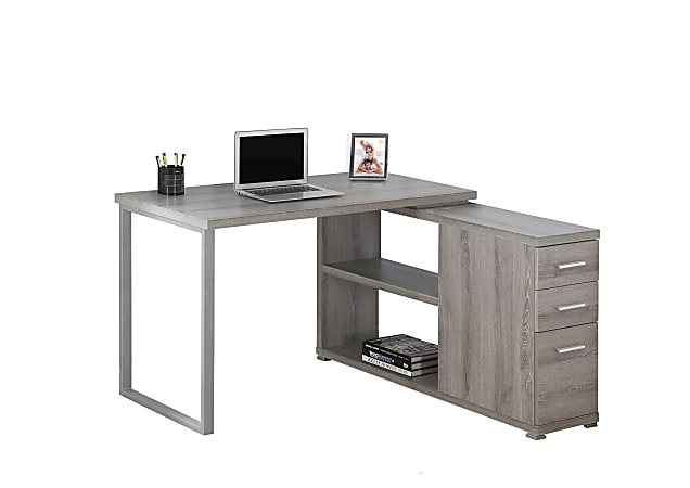Monarch Specialties 48"W Left or Right Facing Corner Computer Desk With Storage, Dark Taupe