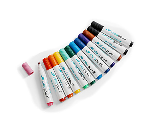 IdeaPaint Dry-Erase Markers, Bullet Point, White Barrel, Assorted Ink Colors, Pack Of 12 Markers