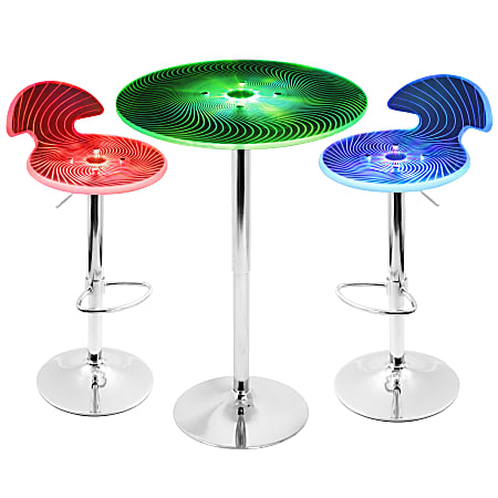 Lumisource Spyra Light-Up Multicolor Bar Table With 2 Multicolor Stools