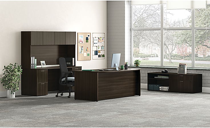 HON Mod 72 W Computer Desk Office Suite With Hutch Java Oak - ODP ...