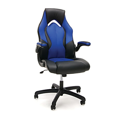 OFM Essentials Racing Style Bonded Leather High-Back Gaming Chair, Blue/Black