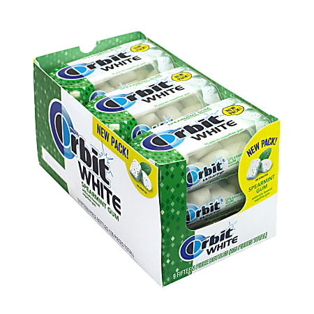Orbit® White Spearmint Sugar-Free Gum, 15 Pieces Per Pack, Box Of 9 Packs