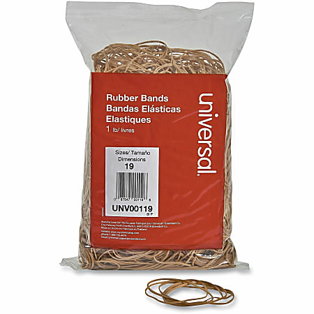 Universal Standard Rubber Bands - Size: #19 - 3.5" Length x 0.1" Width - Elastic - Rubber - Beige - 1240 / Pack