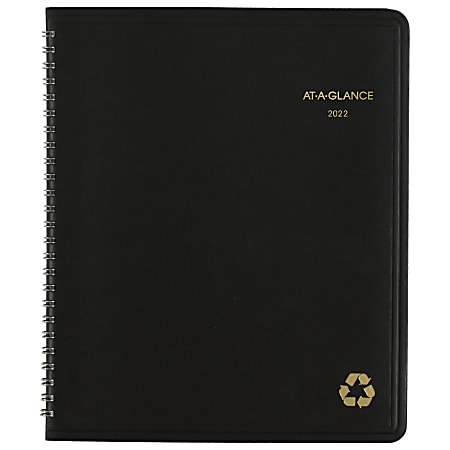 AT-A-GLANCE®  Monthly Planner, 7" x 8-3/4", Black, January To December 2022, 70120G05