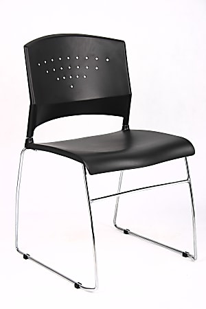 Boss Office Products Poly Stackable Chrome Chair, Black/Silver