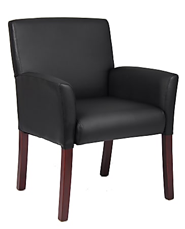 Boss Office Products Box-Arm Guest Chair, Black/Mahogany