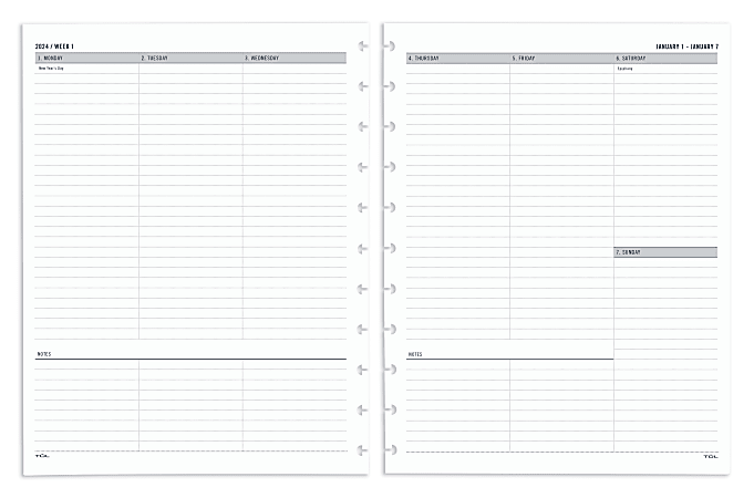 2024 TUL® Discbound Weekly Planner Refill Pages, Untimed Vertical Format, Letter Size, January To December