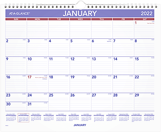 AT-A-GLANCE® Monthly Wall Calendar, 15" x 12", January To December 2022, PM828