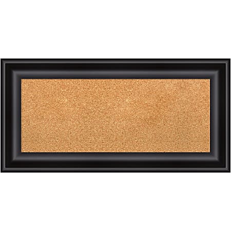 Amanti Art Rectangular Non-Magnetic Cork Bulletin Board, Natural, 36” x 18”, Grand Black Plastic Frame