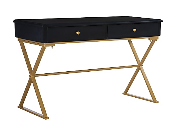 Linon Amy 47-1/4"W Campaign Home Office Computer Desk, Black/Gold