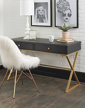 Linon Amy 47 14 W Campaign Home Office Computer Desk BlackGold