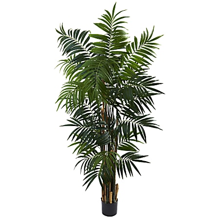 Nearly Natural Bulb Areca Palm 72”H Plastic Tree With Pot, 72”H x 48”W x 44”D, Green