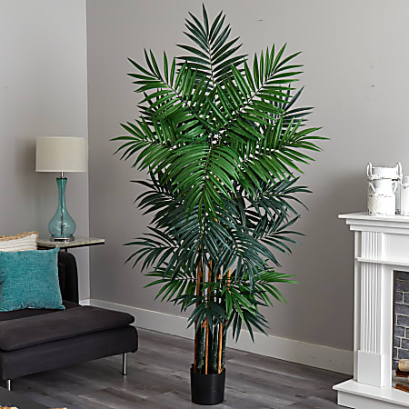 Nearly Natural Bulb Areca Palm 72 H Plastic Tree With Pot 72 H x 48 W x 44  D Green - ODP Business Solutions