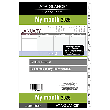 AT-A-GLANCE® 2026 Monthly Planner Refill, Loose-Leaf, Desk Size, 5 1/2" x 8 1/2", 061685Y26