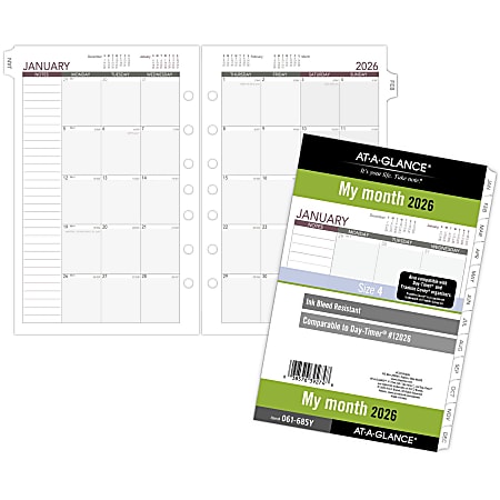 AT A GLANCE 2026 Monthly Planner Refill Loose Leaf Desk Size 5 12 x 8 ...