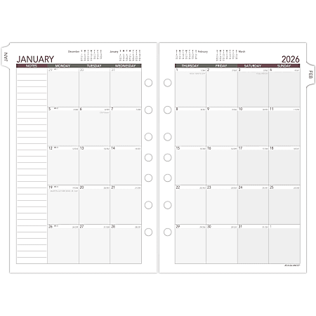 AT A GLANCE 2026 Monthly Planner Refill Loose Leaf Desk Size 5 12 x 8 ...