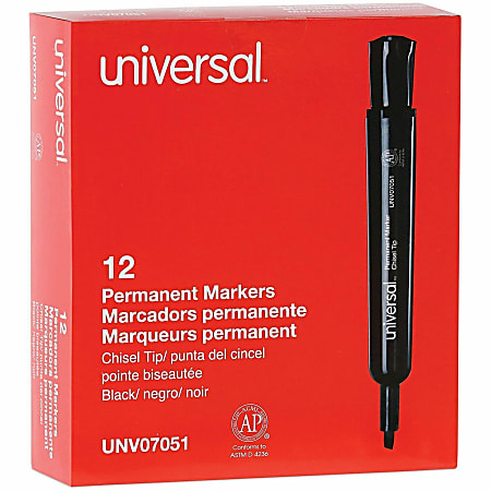 Universal Permanent Marker - Chisel, Broad Marker Point - Black Ink - Plastic Barrel - Office, Project, Label - 1 Dozen