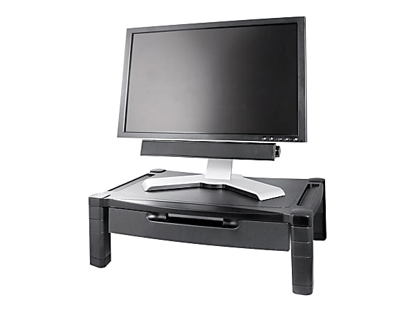 Kantek Extra Wide Adjustable Monitor Laptop Stand with Drawer - 50 lb Load Capacity - 6" Height x 13.3" Width - Desktop - Plastic - Black