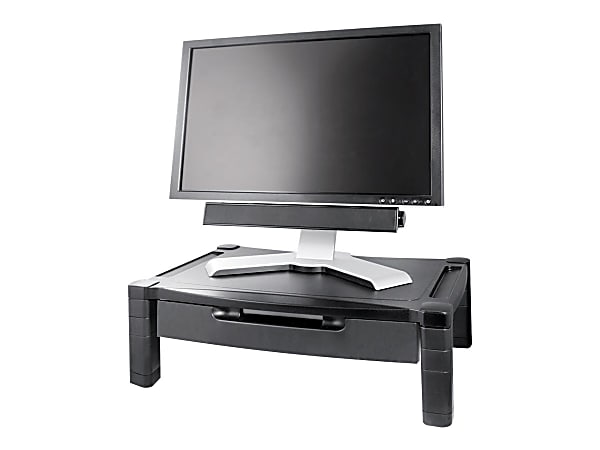 Kantek Extra Wide Adjustable Monitor Laptop Stand with Drawer, 50 lb Load Capacity, 6"H x 13.25"W, Desktop, Plastic, Black