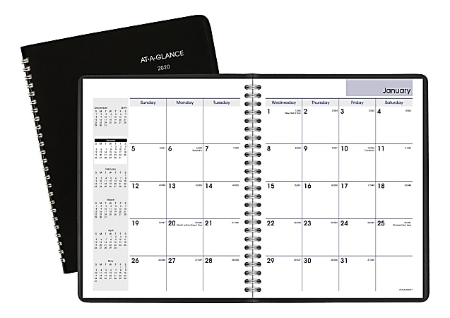 AT-A-GLANCE® DayMinder® Monthly Planner, 7" x 8-3/4", Black, January To December 2020