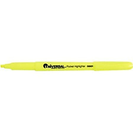 Universal 08851 Pocket Clip Highlighter - Marker Point Style: Chisel - Ink Color: Fluorescent Yellow - 12 / Pack