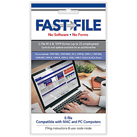 ComplyRight® FASTFILE Tax Filings For Small Business, W-2/1099, Card For 25 Tax Filings, PC/Mac