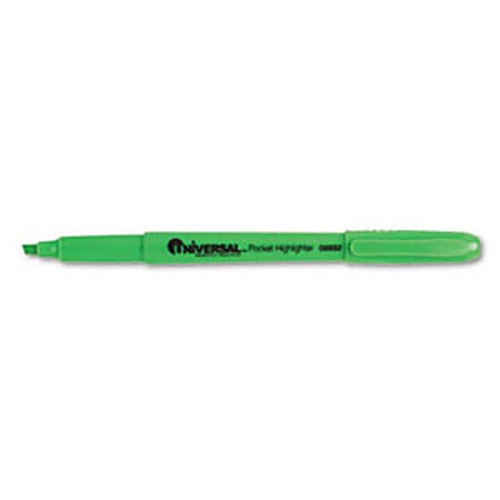 Universal Pocket Clip Highlighter - Marker Point Style: Chisel - Ink Color: Fluorescent Green - 1 Dozen
