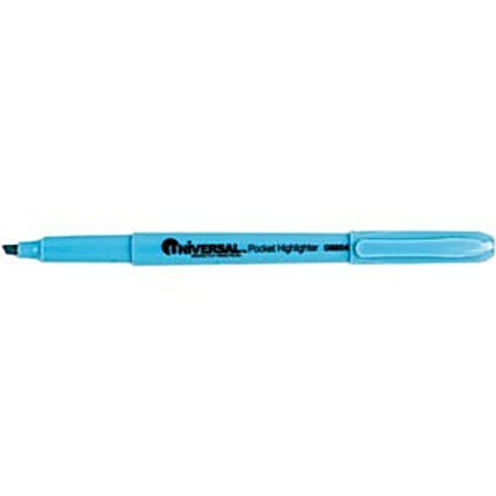 Universal 08854 Pocket Clip Highlighter - Marker Point Style: Chisel - Ink Color: Fluorescent Blue - 12 / Pack