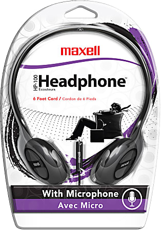 Maxell® HP-100 On-Ear Headphones With Microphone, Black