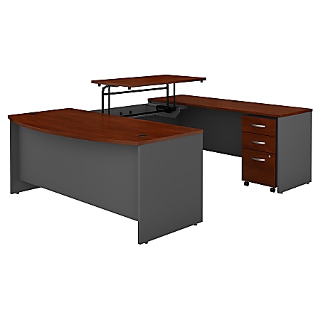 Bush Business Furniture Components 72"W 3 Position Sit to Stand Bow Front U Shaped Desk with Mobile File Cabinet, Hansen Cherry/Graphite Gray, Standard Delivery