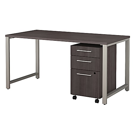 Bush Business Furniture 400 Series Table Desk with 3 Drawer Mobile File Cabinet, 60"W x 30"D, Storm Gray, Standard Delivery
