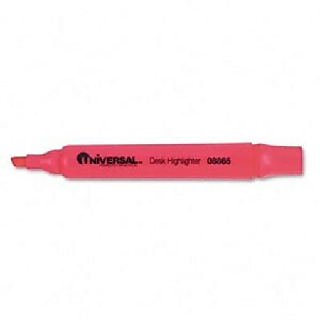 Universal Desk Highlighter With Pocket Clip - Marker Point Style: Chisel - Ink Color: Fluorescent Pink - 1 Dozen