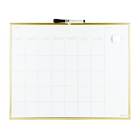 U Brands® Magnetic Dry-Erase White Calendar Whiteboard, 16" x 20", Steel Frame With Gold Finish