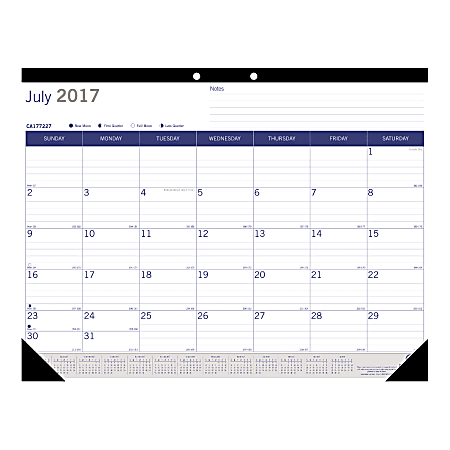 Blueline® DuraGlobe™ 13-Month Academic Desk Pad Calendar, 22" x 17", FSC Certified, July 2017 to July 2018
