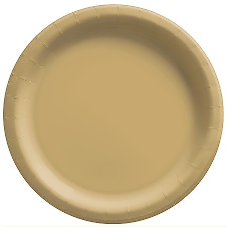 Amscan Round Paper Plates, Gold, 10”, 50 Plates