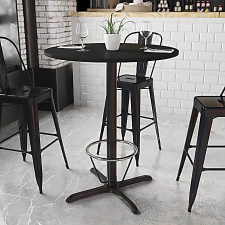 Flash Furniture Round Laminate Table Top With Bar Height Table Base And Foot Ring, 43-3/16”H x 36”W x 36”D, Black