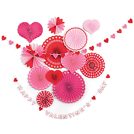 Amscan Valentine’s Day Paper Fan Decorating Kit, 78”, Red/Pink, Set Of 14 Pieces